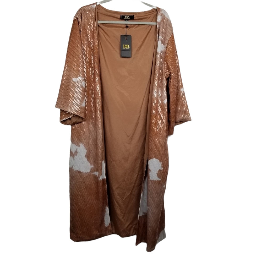 L&B NWT Sequined Cow Print Duster Cardigan Kimono Size XL